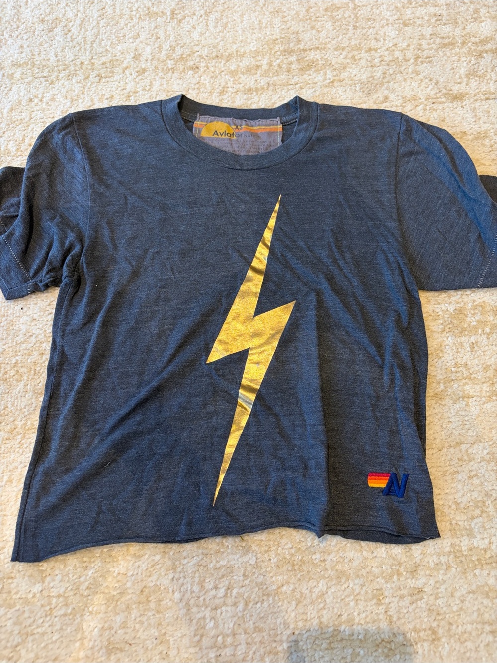 Aviator Nation Navy Tee with Gold Lightning Bolt